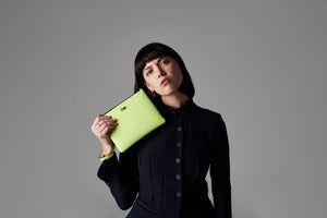 LOM Australia | Limited Edition, neon green clutch sustainably made from vegan, cactus leather. 