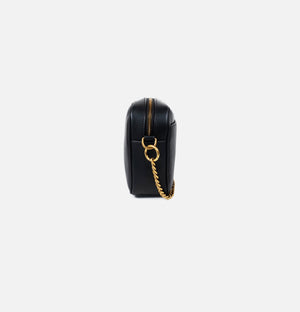 LOM Austrlia | Libra Cross Body bag in sustainable, vegan, black cactus leather with antique gold hardware.