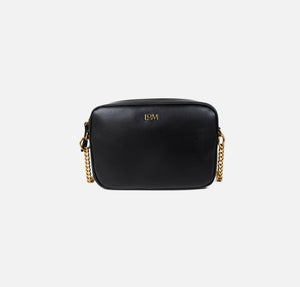 LOM Austrlia | Libra Cross Body bag in sustainable, vegan, black cactus leather with antique gold hardware.