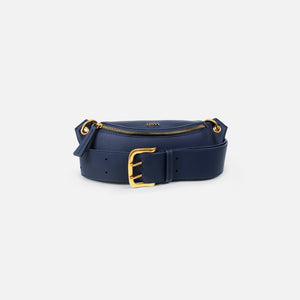 LOM Australia | Stella Belt Bag in navy blue, vegan, cactus leather with antique gold hardware.