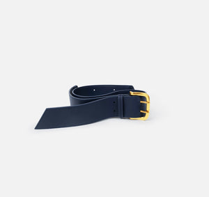 LOM Australia | Stella Belt in navy blue, vegan, cactus leather with antique gold hardware.